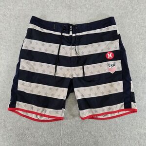 Hurley USA Soccer Board Shorts Mens 30 Blue Star Stripe Swim Trunks USA Flag